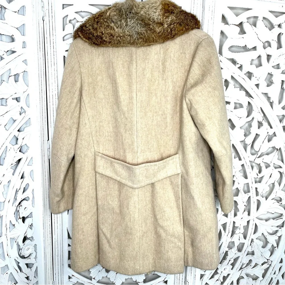 Vintage Beige Wool Fur Collar Peacoat